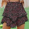 Women Cake Skirt High Waisted Double-Layered Ruffle Bohemian Mini Skirt with Elastic Waistband Lace Hem Skirt