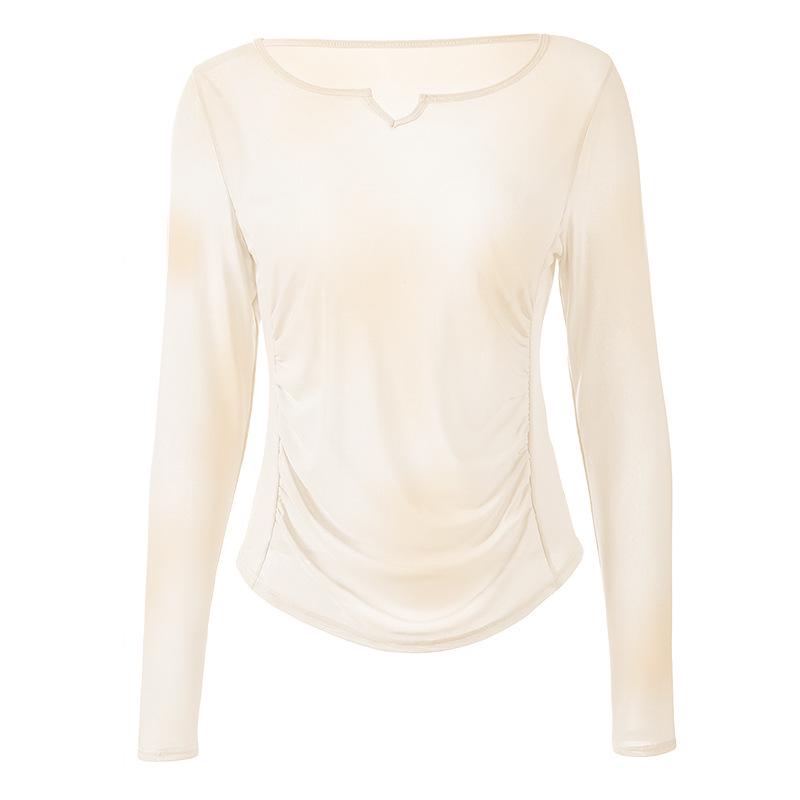 

Женский дышащий спортивный топ из сетки с V-образным вырезом - быстросохнущий, с длинным рукавом, облегающая фитнес-одежда XL