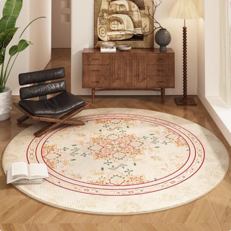 

Lounge Area Circular Carpet - Easy To Clean, American Retro Persian Style Balcony, Study, Cloakroom Floor Mat 80x80cm 31inch