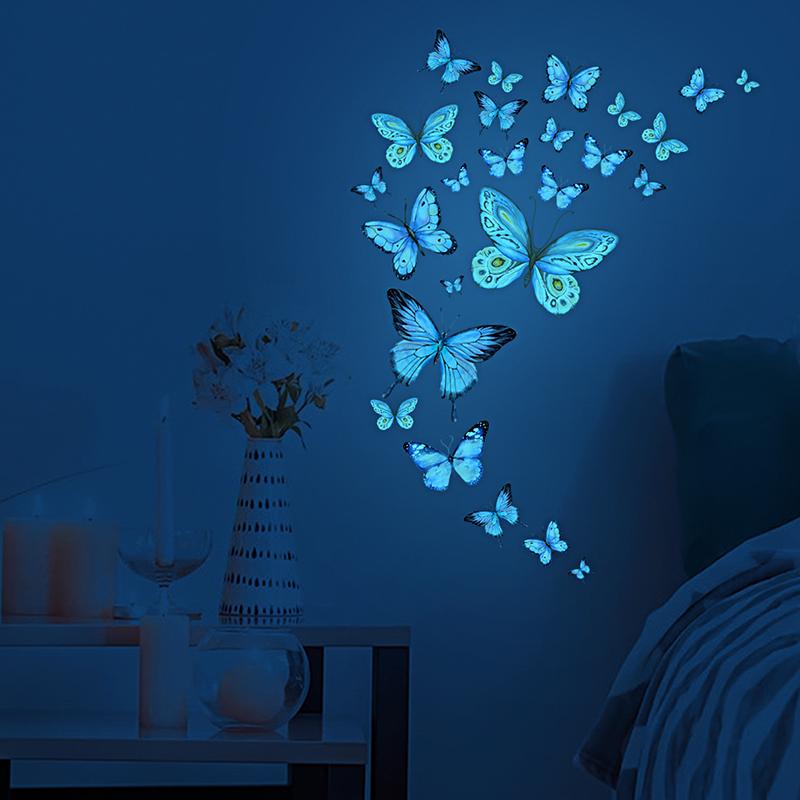 1 Set Creative Luminous Wall Stickers Self-adhesive Fluorescent Home Decor Blue Butterfly DIY