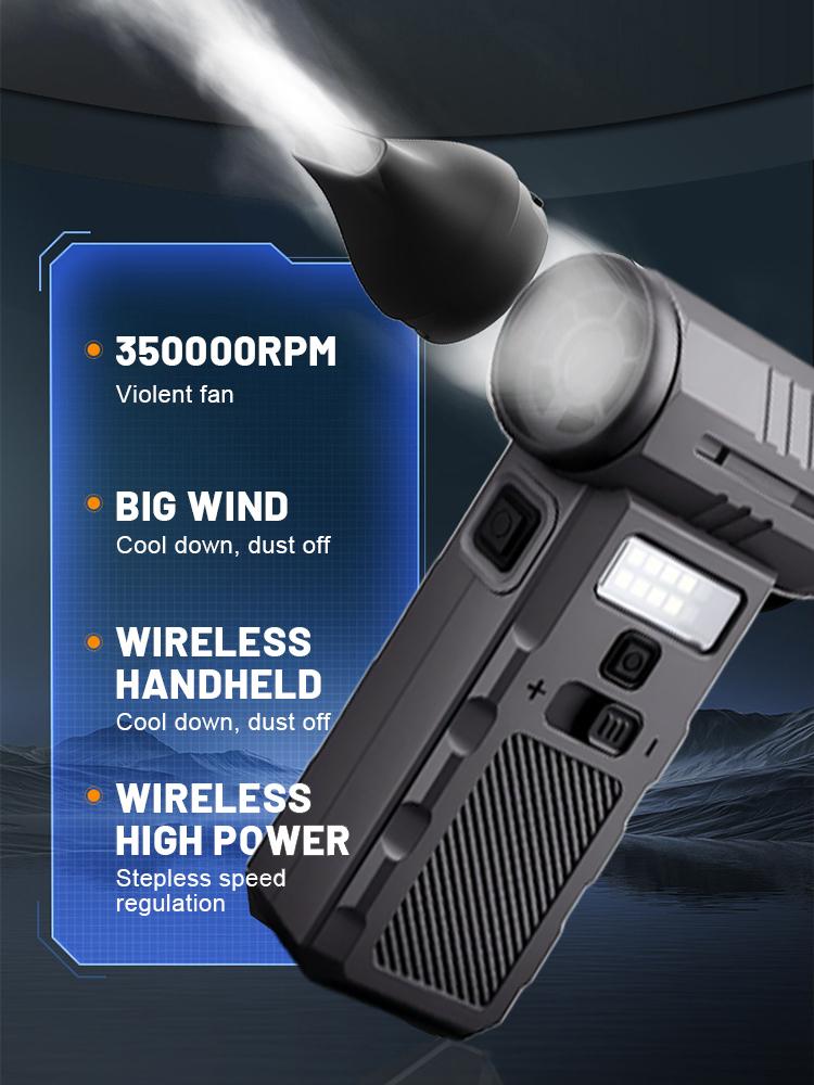 350000RPM Handheld High-Speed Turbo Fan Compact Portable Fan with Rechargeable Battery Air Blower Car Vacuum and Inflator SOS