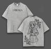 Anime Frieren Cute Printed T Shirt Harajuku Y2k Washed T-shirt Summer High Quality Pure Cotton Tees Tops Men Unisex Clothing