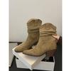 Zhao Ruth hat die gleichen Retro-Stiefeletten mit dickem Absatz, Kinder-Wildleder-Matte-Stiefel mit Absatz, Western-Mittelschaftstiefel.