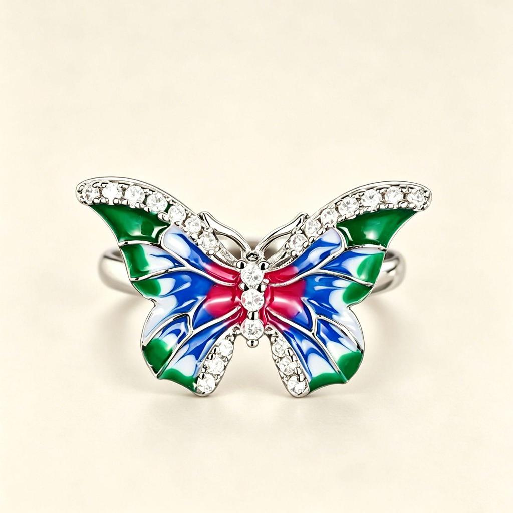 Yanbai Colorful Butterfly Ring for Women - Simple, Popular European and American Style Enamel Jewelry
