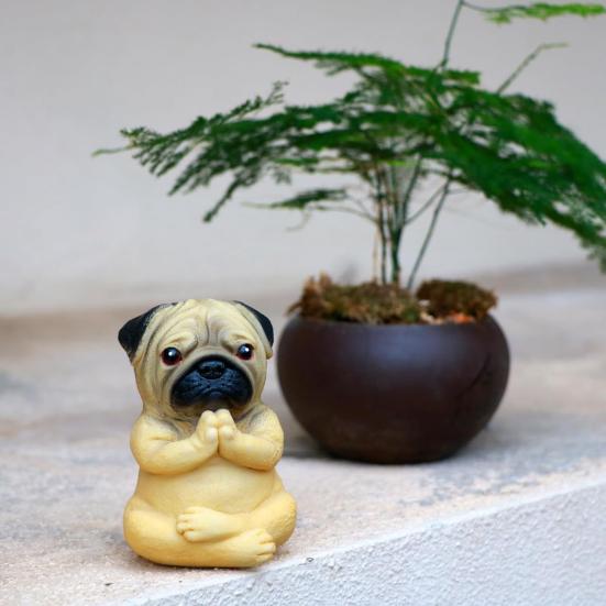 Yoga Meditation Dog Ornament Sitting Pug Indoor Outdoor Garden Home Statue Animal Sculpture Office Desktop