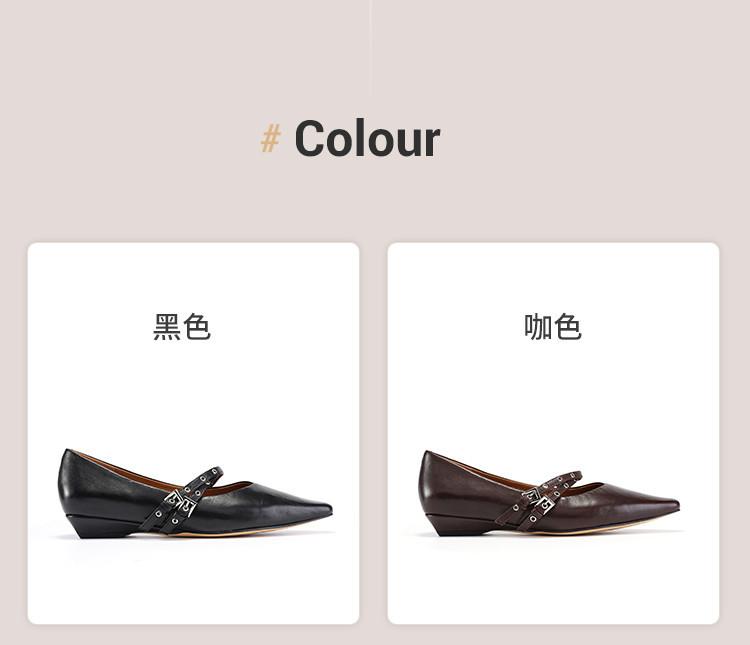 Spring genuine leather women's shoes with pointed toe, low heel, and sloping design, commuting fashion, Mary Jane shoes for women