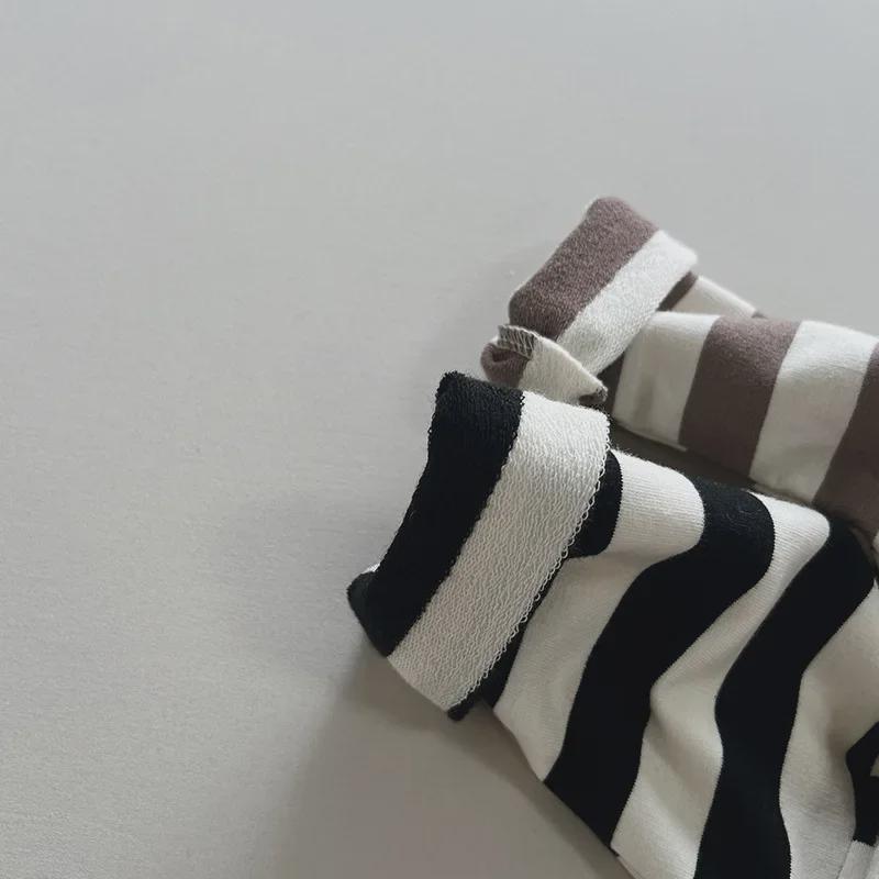 Tricou cu mânecă lungă cu dungi pentru copii de toamnă 2025 - stil coreean pentru băieți și fete