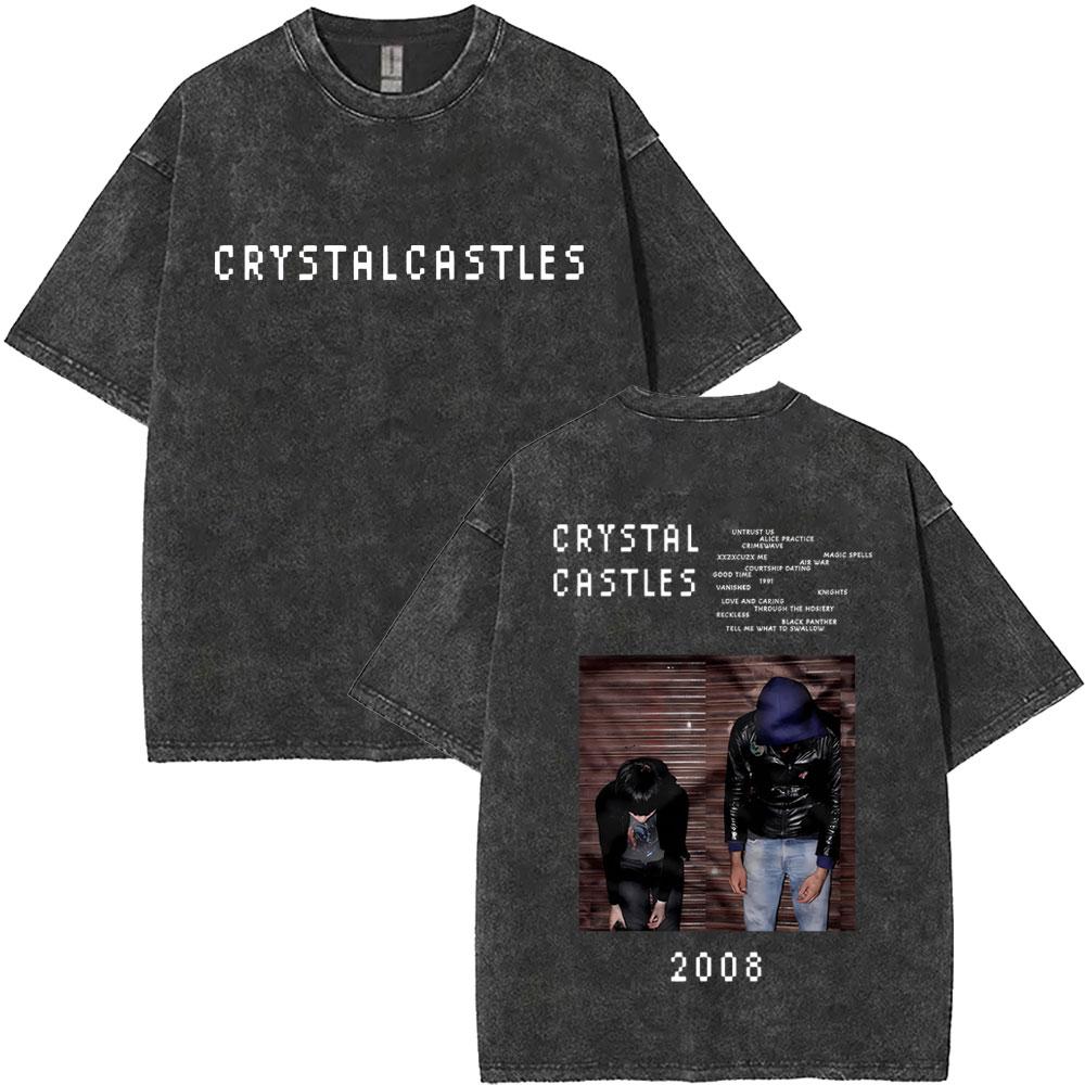 

Ограниченная серия Crystal Castles Выстиранная Винтажная Выстиранная Футболка Унисекс Женская Ретро Готический Панк Стиль Футболки Унисекс Хип-Хоп Оверсайз Футболки M