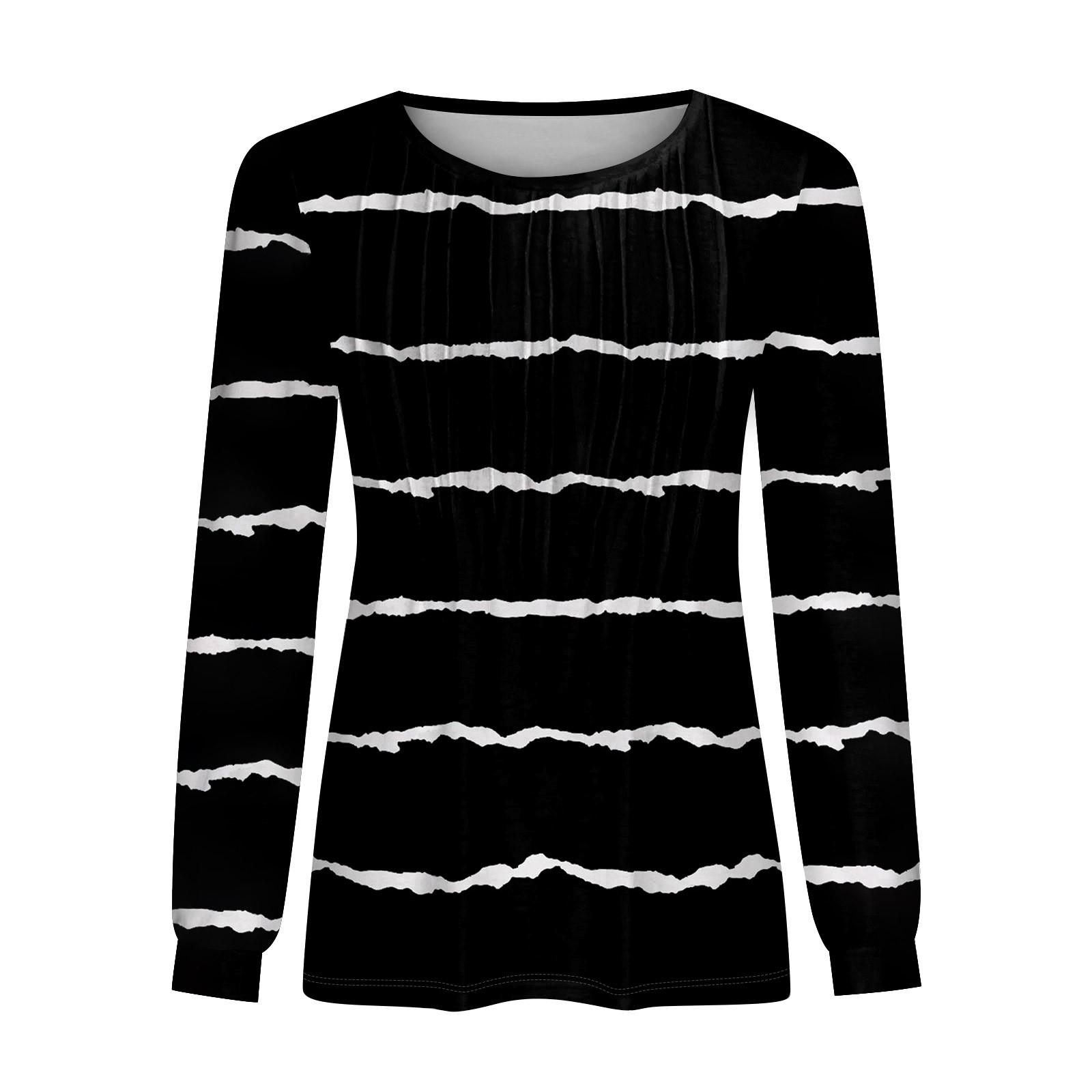 Женская повседневная плиссированная футболка с круглым вырезом и длинными рукавами — фото 5