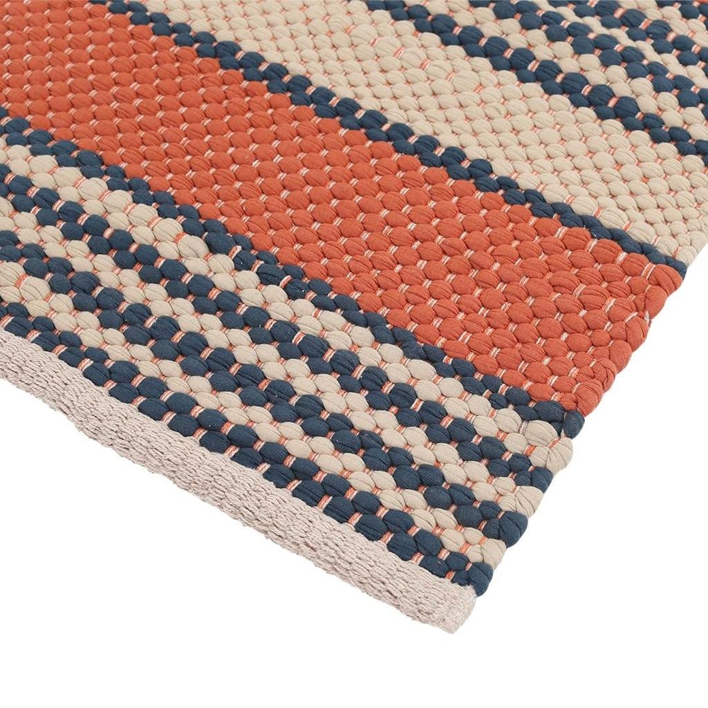 Dulton Cotton Chindi Rug 500 X 750mm Terracotta Navy Handwoven Carpet with Soft Accent Colors Entryway Mat Red White Navy RN-0529-75TN