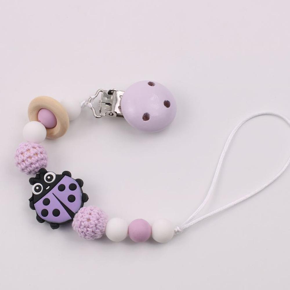 Baby Pacifier Holder Chain Insect-shaped Silicone Teether Clips Drop Prevention Soother Leash with Chewable Links for Newborns