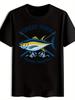 Black "Crazy Tuna Fishing Charters" Graphic T-shirt - Casual Crew Neck