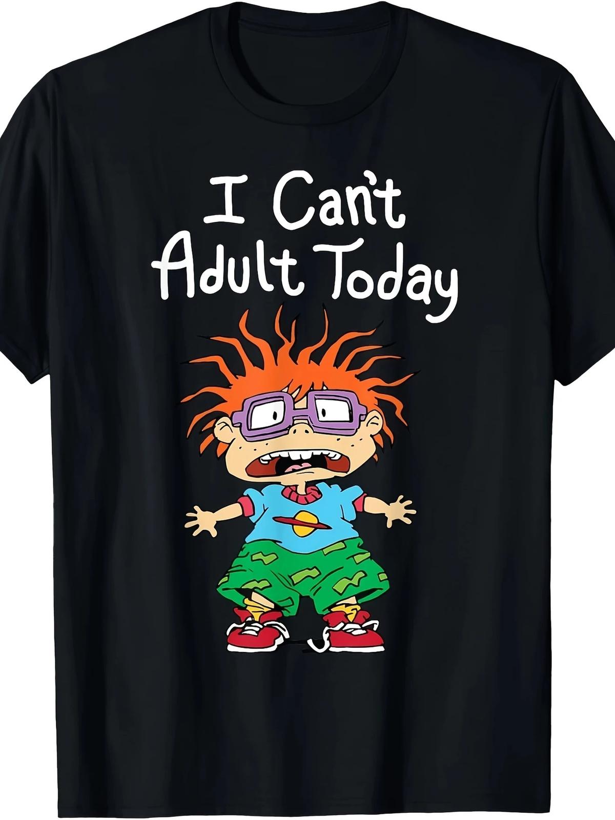 1pc Loose Fit Casual Cotton T-Shirt - I Can t Adult Today Graphic, Crew Neck S