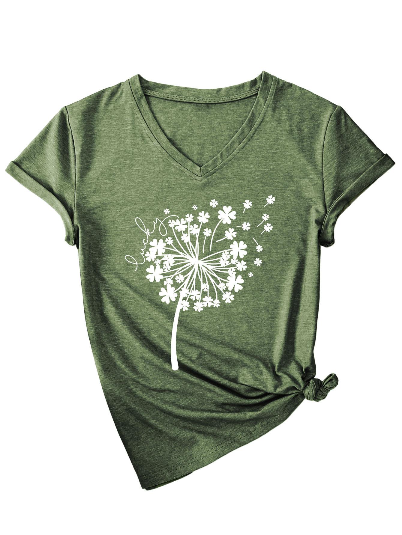 

Versatile Comfortable Personality Dandelion Clover Women s V-Neck Short Sleeve T-Shirt XXL