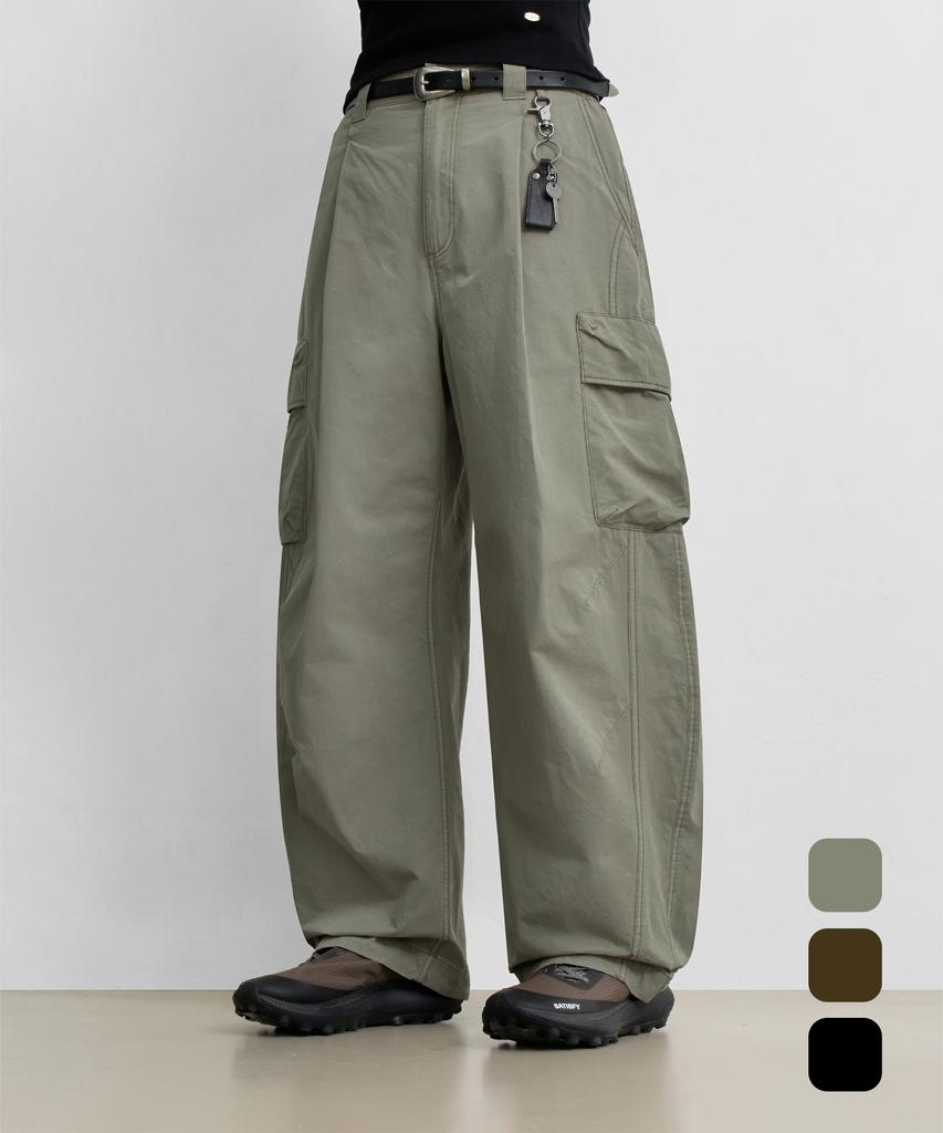 Yujen Single-Pleat Wide Cargo Elastic Pants_3 Color