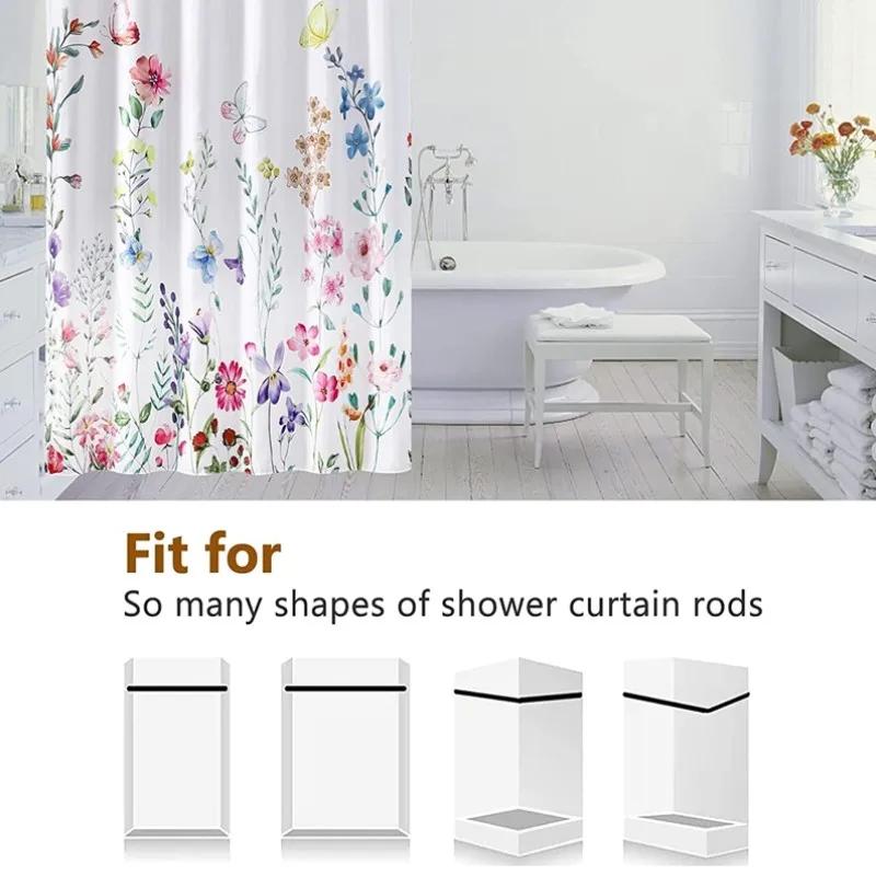 Floral Summer Shower Curtain Flower Fabric Cloth Shower Curtains For Rustic Vintage Bathroom Decor Spring Plant Shower Curtains