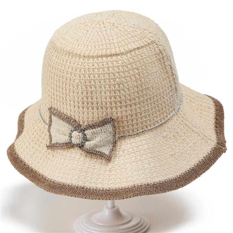 Hollow Bucket Hat Women's New Summer Fashion Simple Bow Sun Hat Foldable Sun Hat