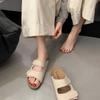 Fashion Summer New Style Flat Sandals Women Fashion Round Head Shallow Mouth Open Toe Cow Suede Set Foot Anti-slip Wear Slippers