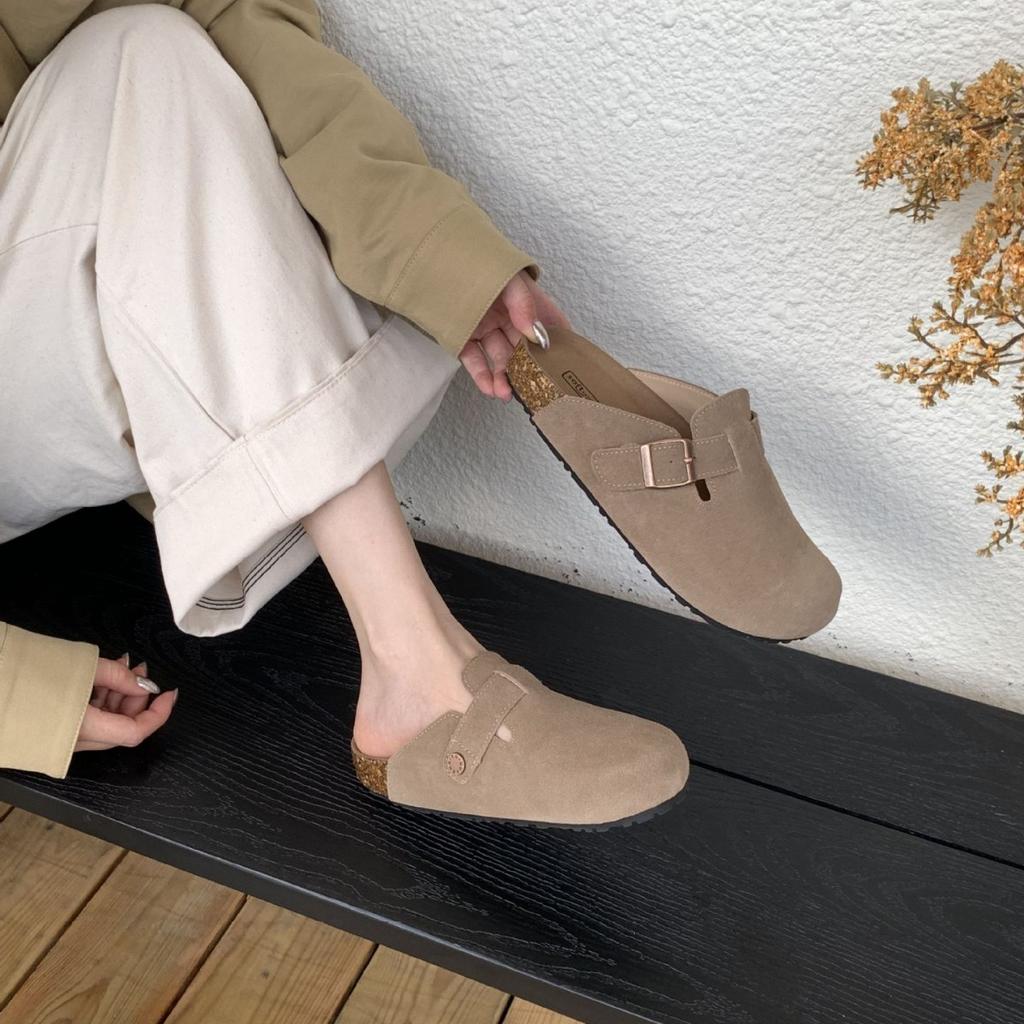 Platform Leather Shoes Women'S Shoes Spring And Summer Outer Wear Bag Head Half Slippers Boken Shoes