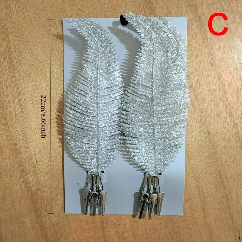 6Pcs Fashion Feathers Simulation Leaf Christmas Tree Ornament Gold Silver Power Glitter Home Decor Plant Wedding Party