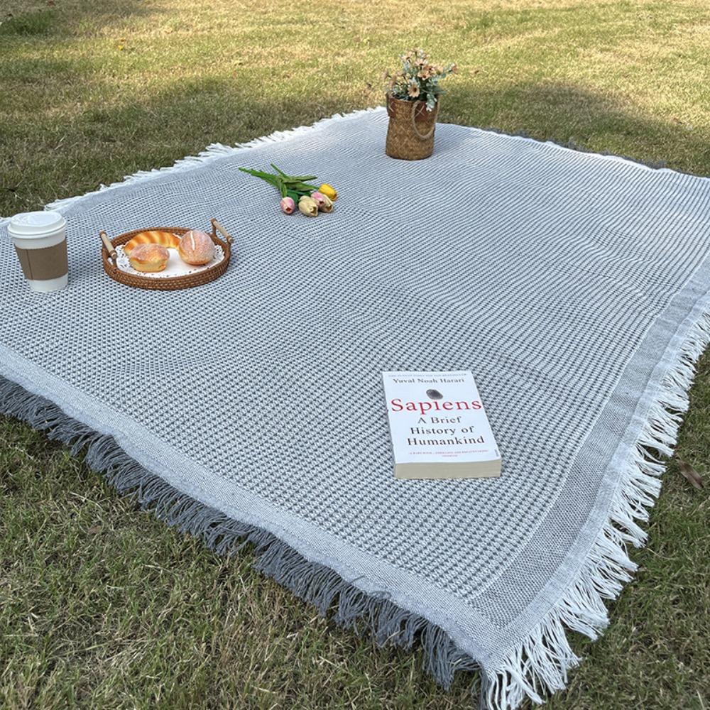 With Tassel Waffle Weave Tablecloth Thickened Outdoor Lawn Floor Mat  Outdoor