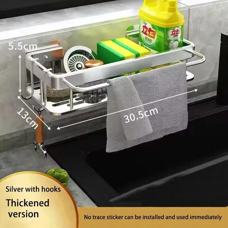 1pc Kitchen Aluminium Sink Drain Rack Shelf Basket Organizer Kitchen Accessories Sponge Storage Faucet Holder Soap Drainer 1pc K