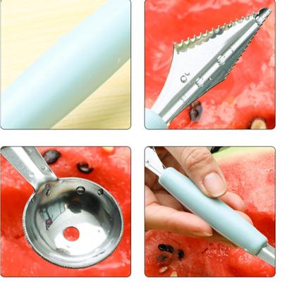 Double-ended Stainless Steel Fruit Plate Ball Digger Corrugated Carving Knife Ice Cream Watermelon Scoop Fruit Carver