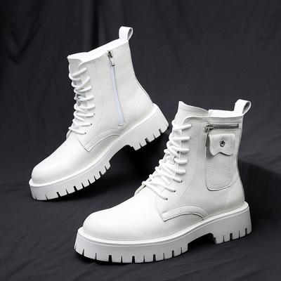 Fashion Denim Boots Men PU High Top Lace Up Zipper Decoration Small Pocket Round Toe Thick Sole Business Boots Trend Non-slip Men Boots