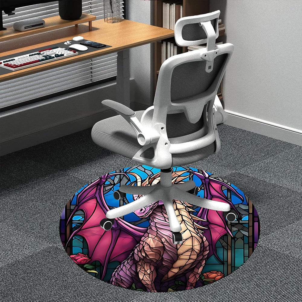 1PC StainedGlass Dragon Office Round Area Rug, Indoor Mat Suitable ForOffice, Under Office Chairs Bedroom Living Room Home Decor, Room Deco,  F033