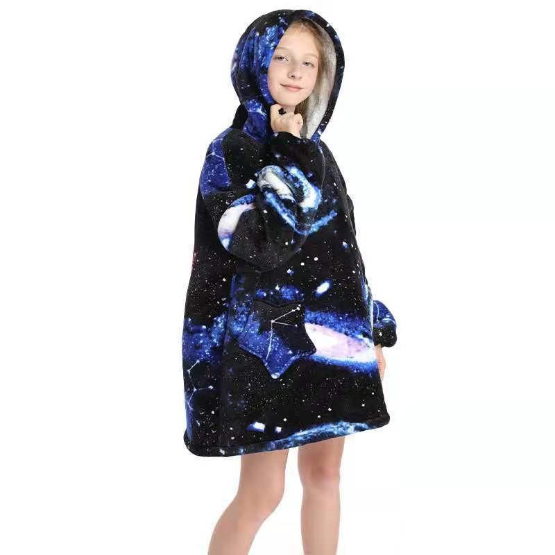 Kids Wearable Blanket Hooded Sweatshirt Cozy Cotton TV Fall Winter Home Use