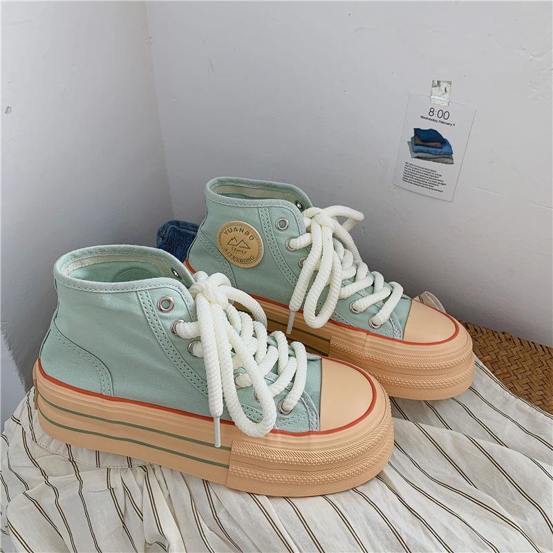 Autumn mid-top platform student canvas shoes women's dopamine board shoes sports and leisure women's shoes