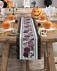Halloween Skull Rose Crow Linen Table Runners Holiday Party Decor Reusable Kitchen Dining Table Runner Halloween Decorations