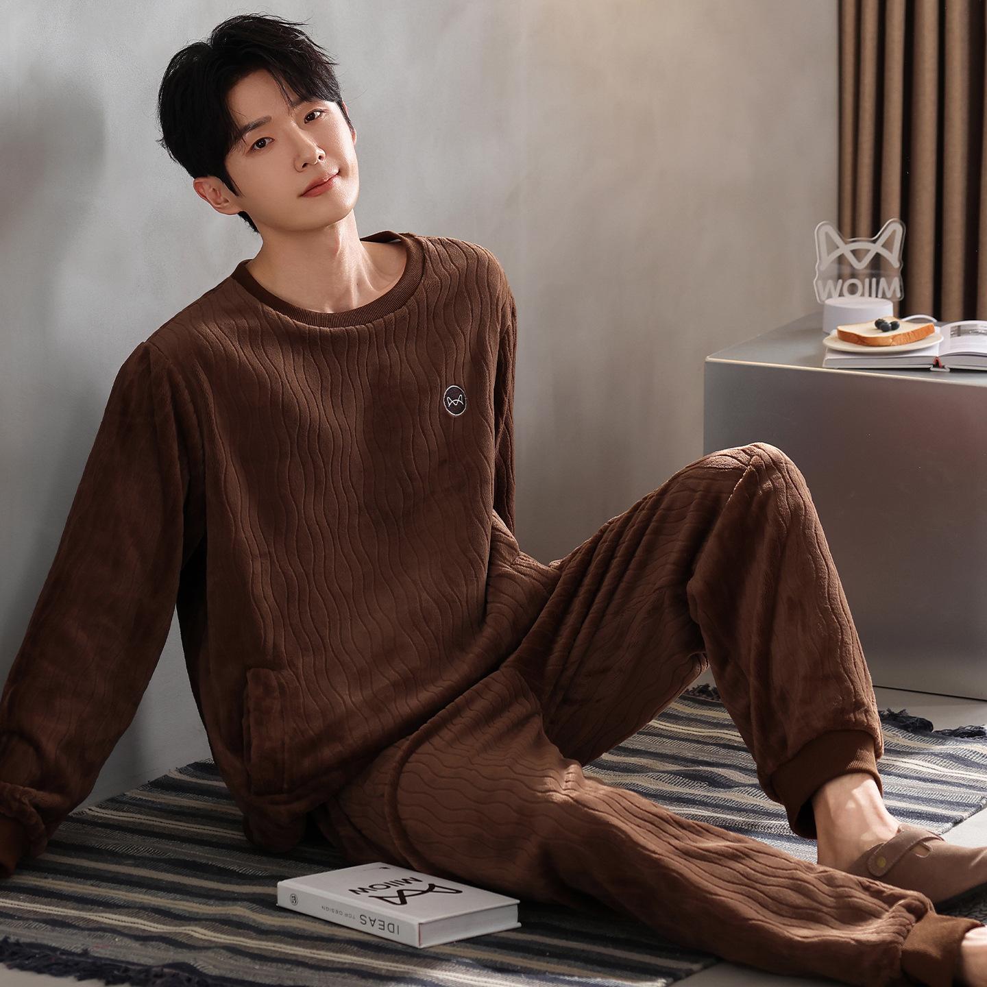 

Пижама мужская осенне-зимняя коралловый флис утолщенный флис зимняя фланель теплая домашняя одежда комплект 3XL