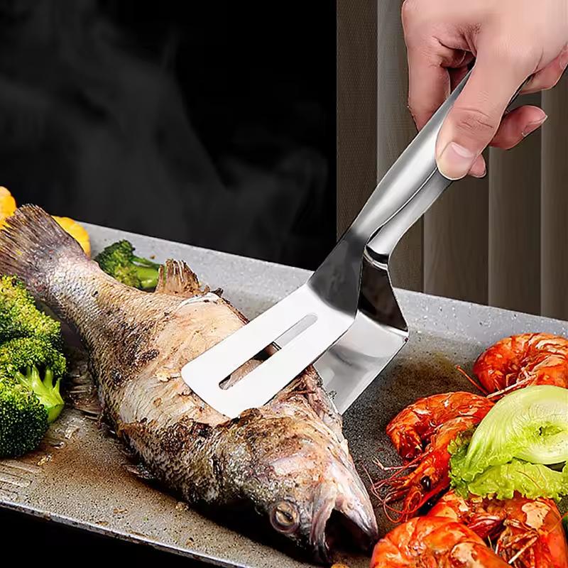 Stainless Steel Steak Tongs Clip Multifunctional BBQ Tongs Frying Fish Spatula Bread Frying Shovel Clip Household Kitchen Tool