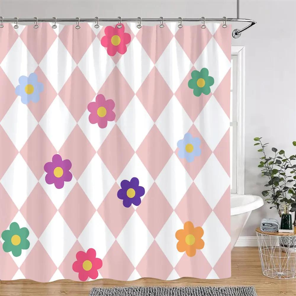 Perdea de duș cu buline, linie geometrică, colorată, culoare solidă, simplă, modernă, poliester, lavabilă, perdele de duș, decor pentru baie