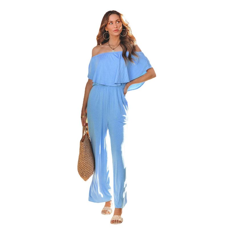 Off Shoulder Jumpsuit Spring and Summer Women's Clothing Off Shoulder Fashion Shoulder-Baring Jumpsuit Casual Loose Pants