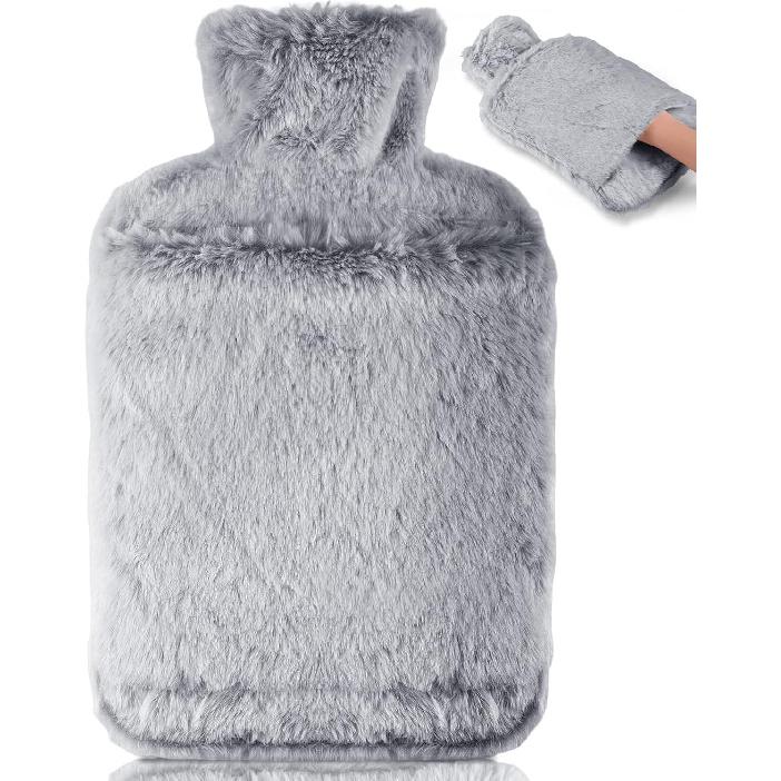 Hot Water Bottle With Soft Cover - Leak-Proof 2L Large Hot Water Bottle  with Kangaroo Pocket, Natural Rubber + Bed Bottle Fluffy, Gifts for Men