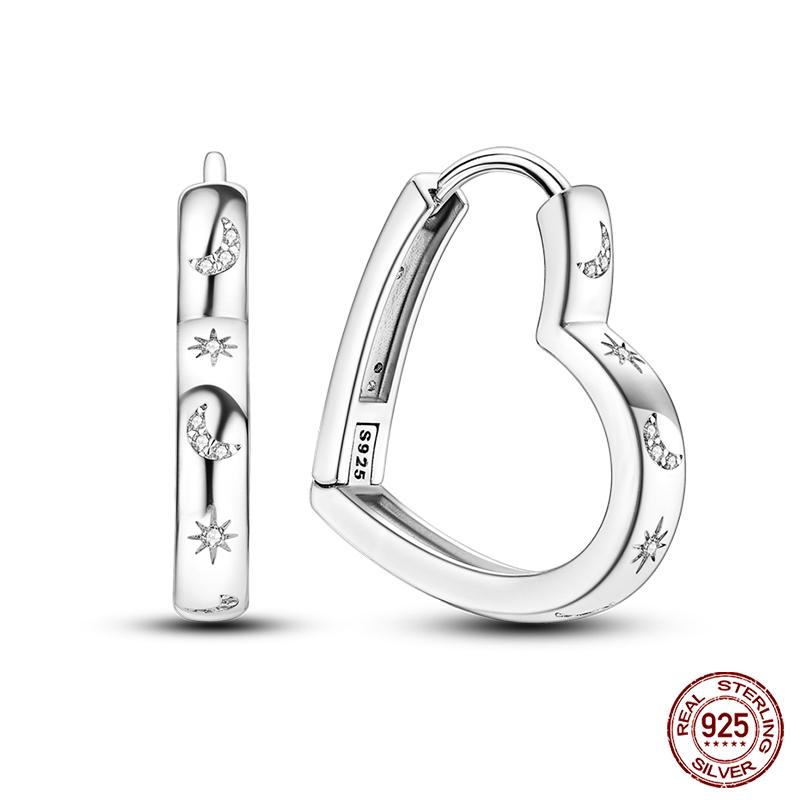 Charms Double Hoop Earrings For Women 100% 925 Silver Cubic Zircon Heart Star Moon Earrings Elegant Birthday Jewelry Gifts