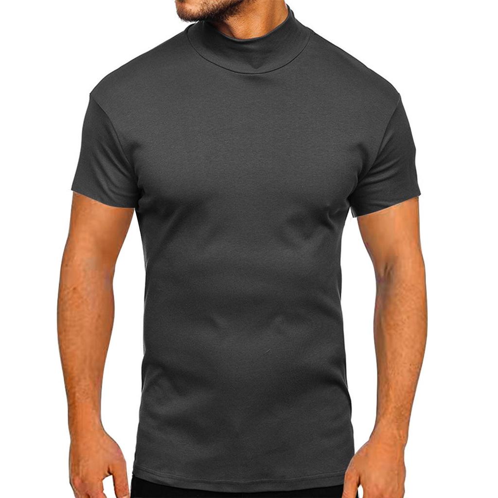 European and American Men's Thick Warm Long-Sleeve Cotton T-Shirt with Half-High Collar