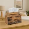 1pc Rustic Wood Tissue Box| Brown Plank Texture, Durable Decorative Storage for Kitchen, Living Room, Bedroom, Car- Multi-Functional Holiday Home Deco