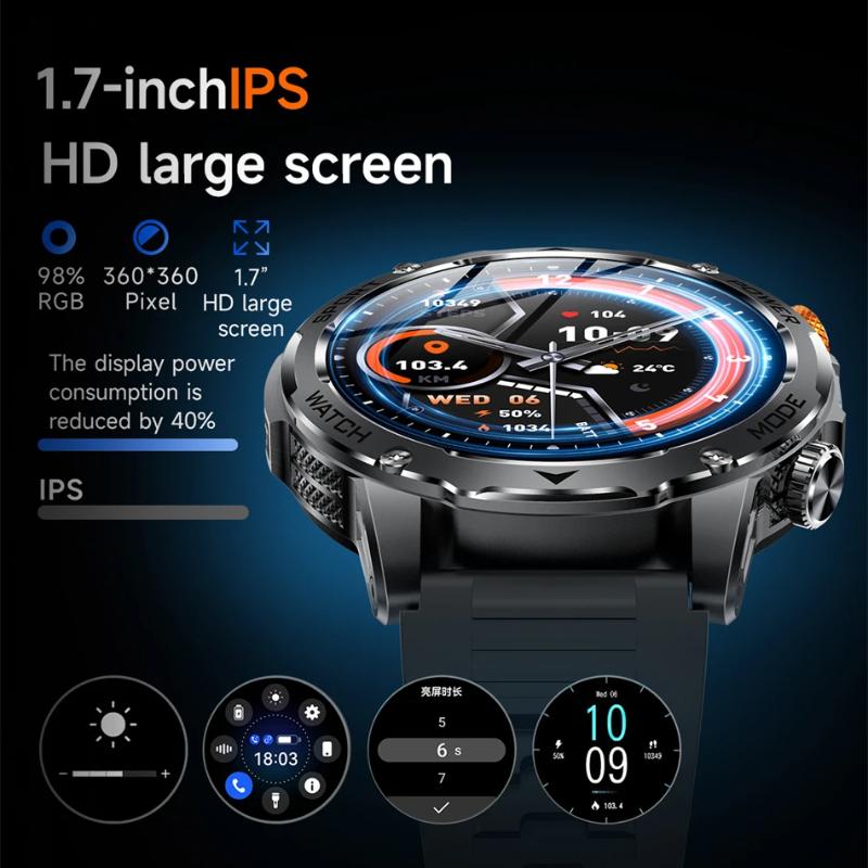 2025 Novo Relógio Inteligente Homem 1000mAh Longa Espera Outdoor Smartwatch Homens Lanterna LED À Prova d'água Frequência Cardíaca Esporte Chamada BT Smartwatches