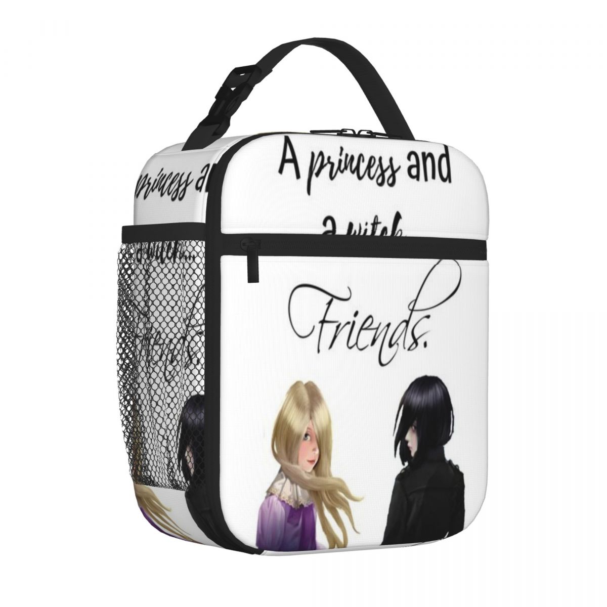 Bestselling A Princess And A Witch Friends Three Compartment Portable Lunch Bag Kindergarten Snack Durable Lunch Bag One Size