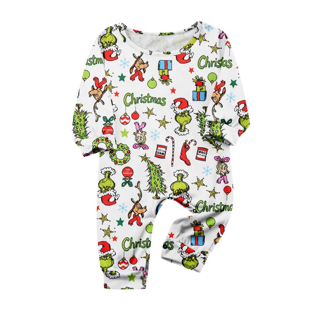 Christmas Print Family Matching Pajama Set Long Sleeve Long Pants Neck for Women Men and Kids