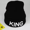 2pcs Black Unisex Knitted Hat With 'queen' And 'king' Embroidery, Ear Protection, Winter Street