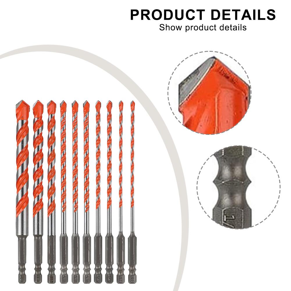 10pcs Concrete Carbide Drill Bits 1/4'' Hex Shank Masonry Drill Bits Drilling For Glass Brick Tile Stainless Steel Plates
