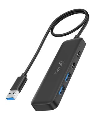 NewQ Hub 2ft Langes Kabel 4 Anschlüsse und Datenübertragung Leichter Konverter-Adapter 4 in 1 Erweiterungs-Hub Ultra Slim Portabler USB-Splitter-Adapter für