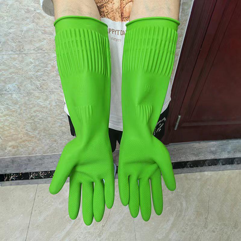 Extra Long Fleece-Lined Latex Dishwashing Gloves - Durable, Thickened Rubber for Household Cleaning