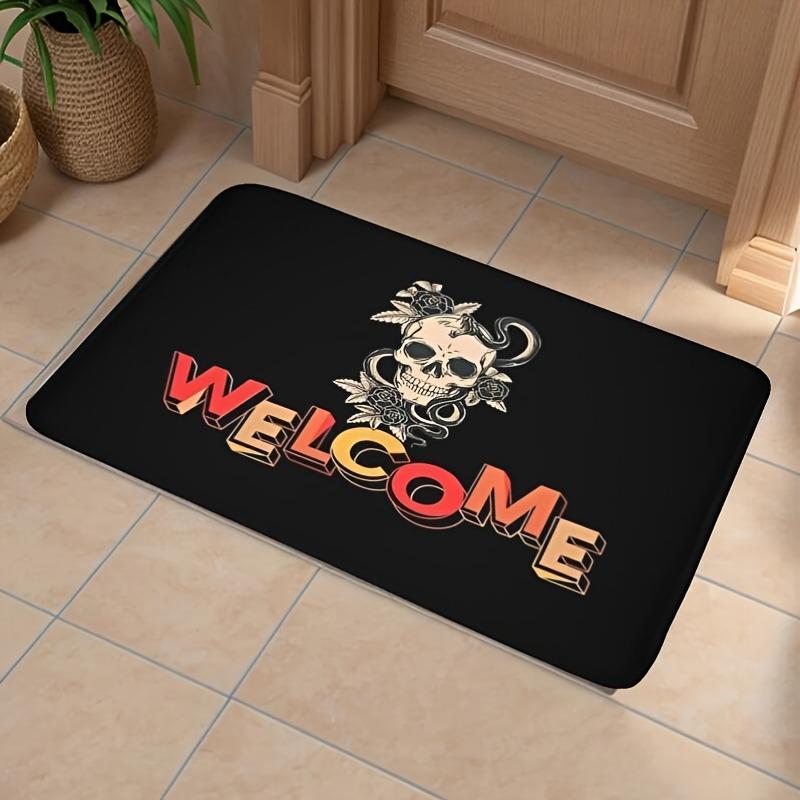 1PC Halloween Skull Crow Kitchen Rug Non-Slip Door Mat Pop Design Bathroom Rug Bath Mat Carpet for Home Sink Laundry Decor