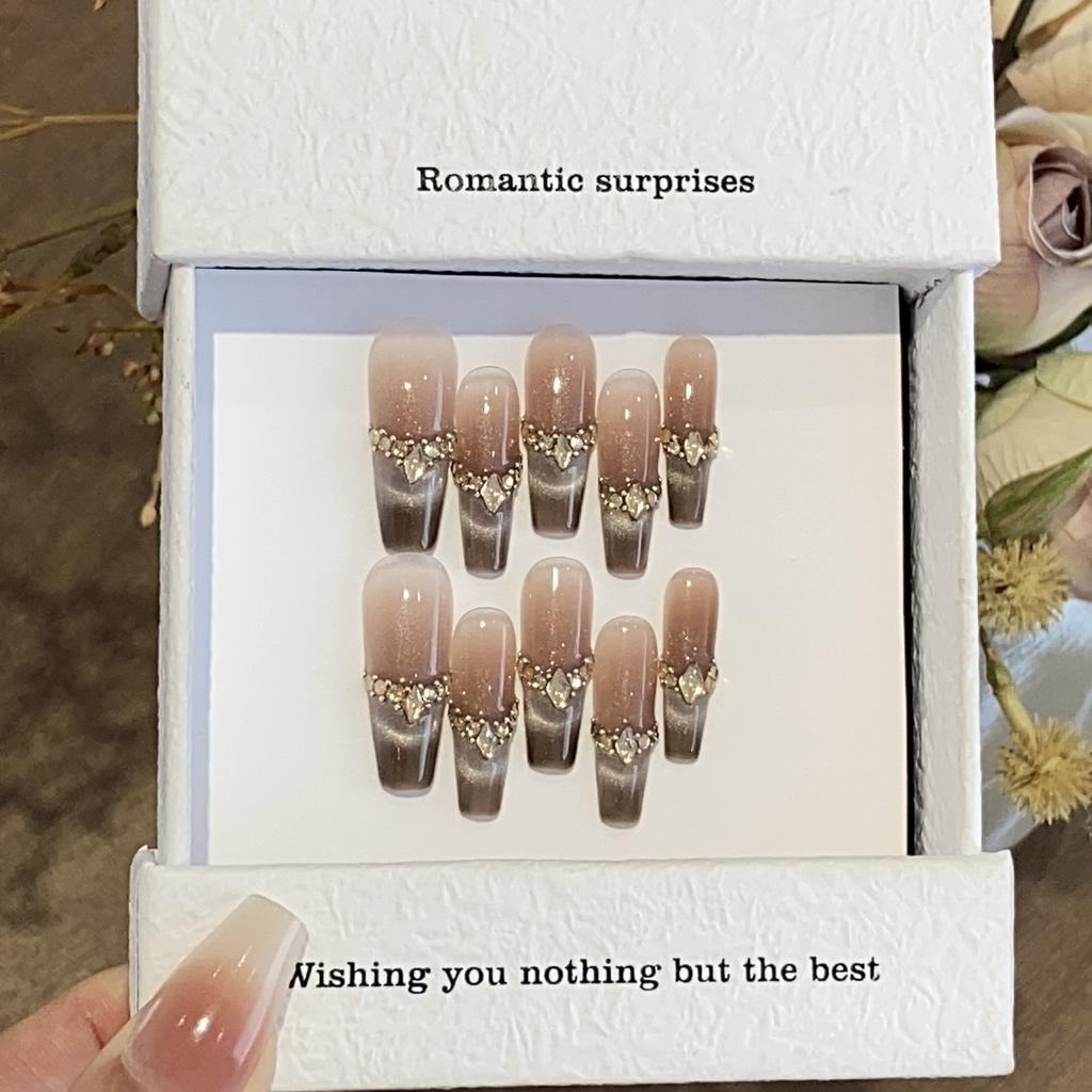Premium Maillard Blush French Cat Eye Champagne Crushed Diamond Cold Coffee Mocha Patch Wear Armor