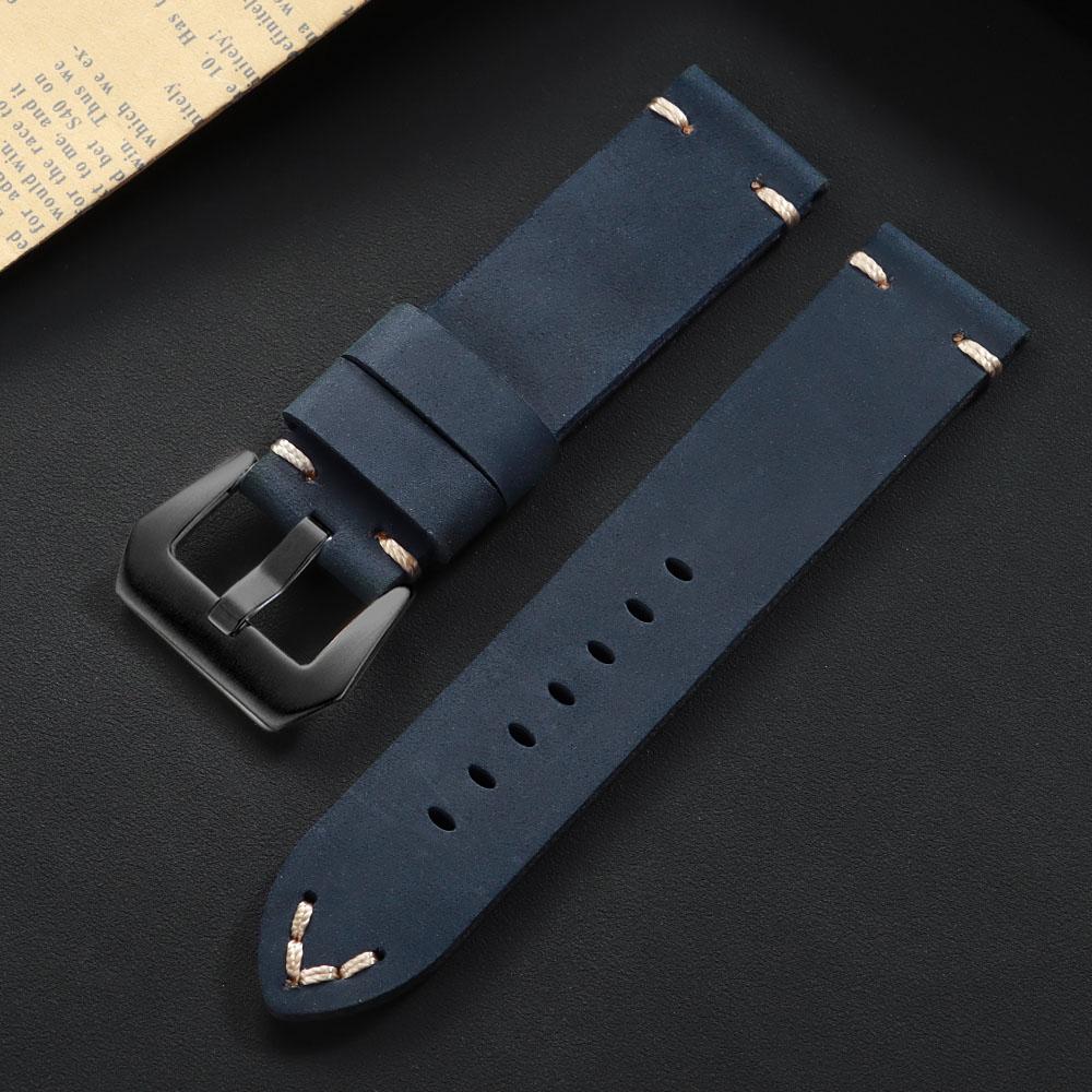 18mm 20mm 22mm 24mm 26mm Bracelet de Montre Vintage en Cuir de Vache Coutures Faites à la Main Bracelet en Cuir pour Panerai pour Montre Connectée Seiko Bracelet de Poignet
